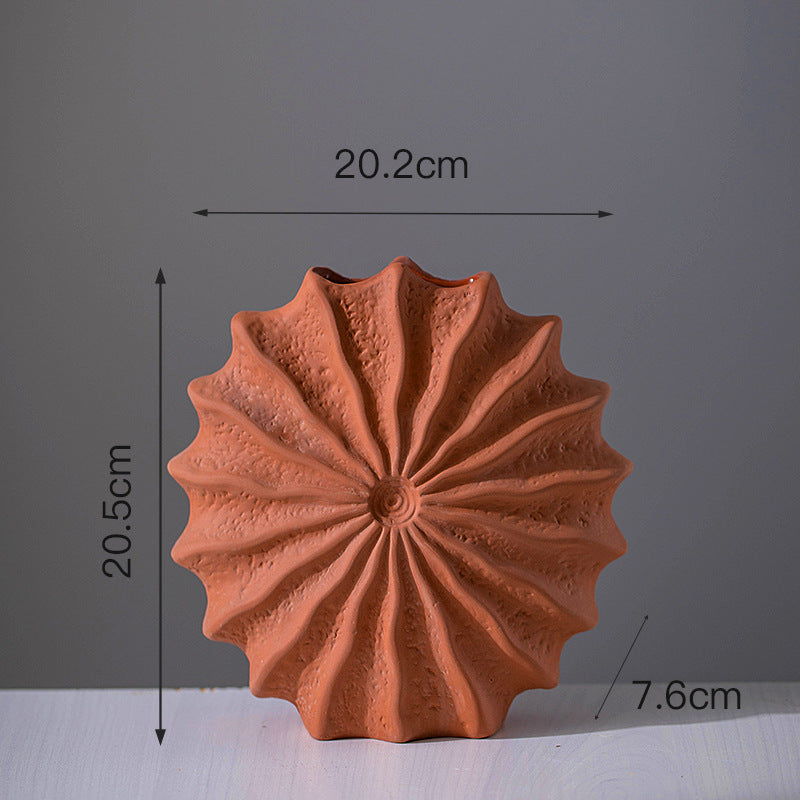 Red Terracotta Seashell Ceramic Vase – Handmade Modern Minimalist