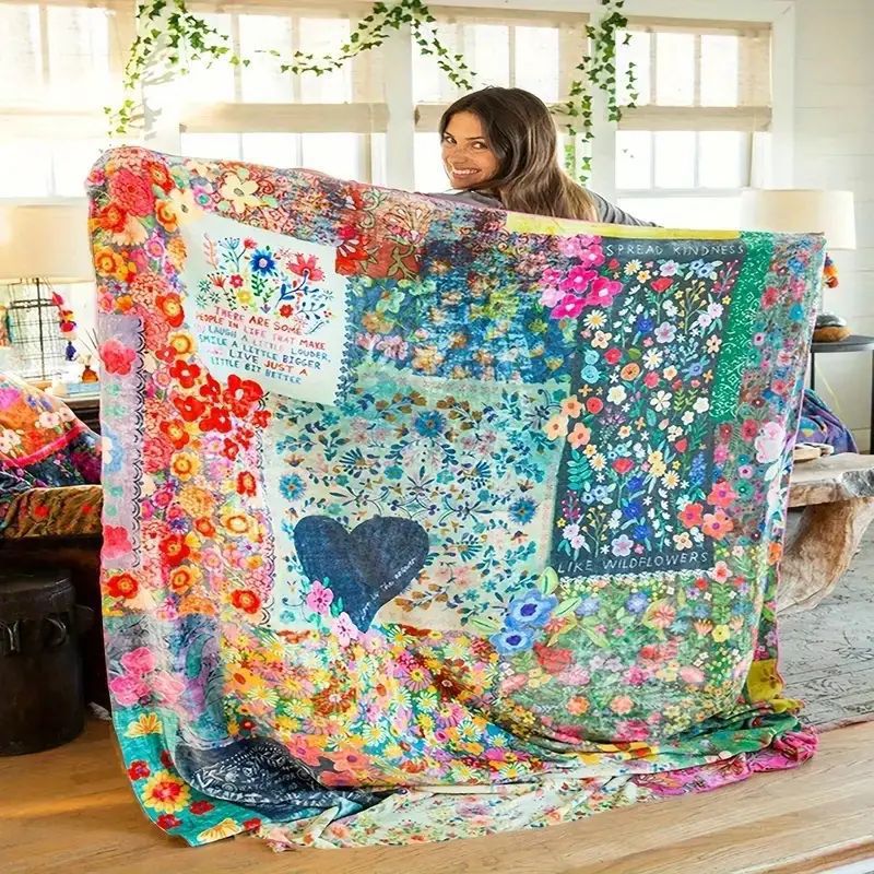 Double-Sided Printed Flannel Blanket – Cozy Floral Fleece Throw for Warmth & Home Décor