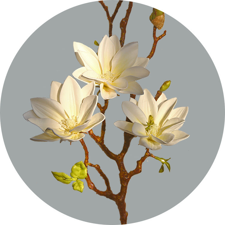 Artificial Magnolia Spray – Handmade 3-Head PU Flower