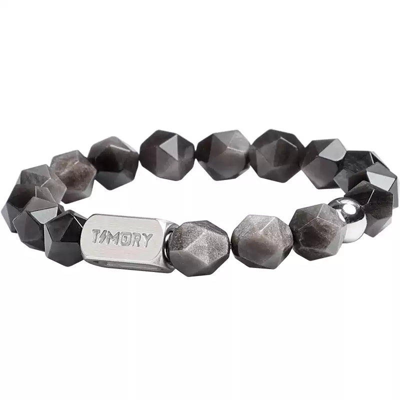 TIMORY Time Capsule Series Silver Sheen Obsidian Bracelet for Men