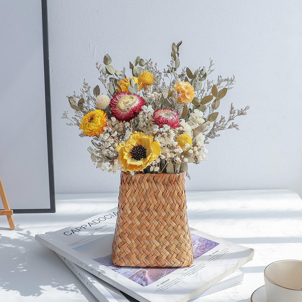 Dried Baby’s Breath Bouquet with Woven Vase – Multiple Combination Styles