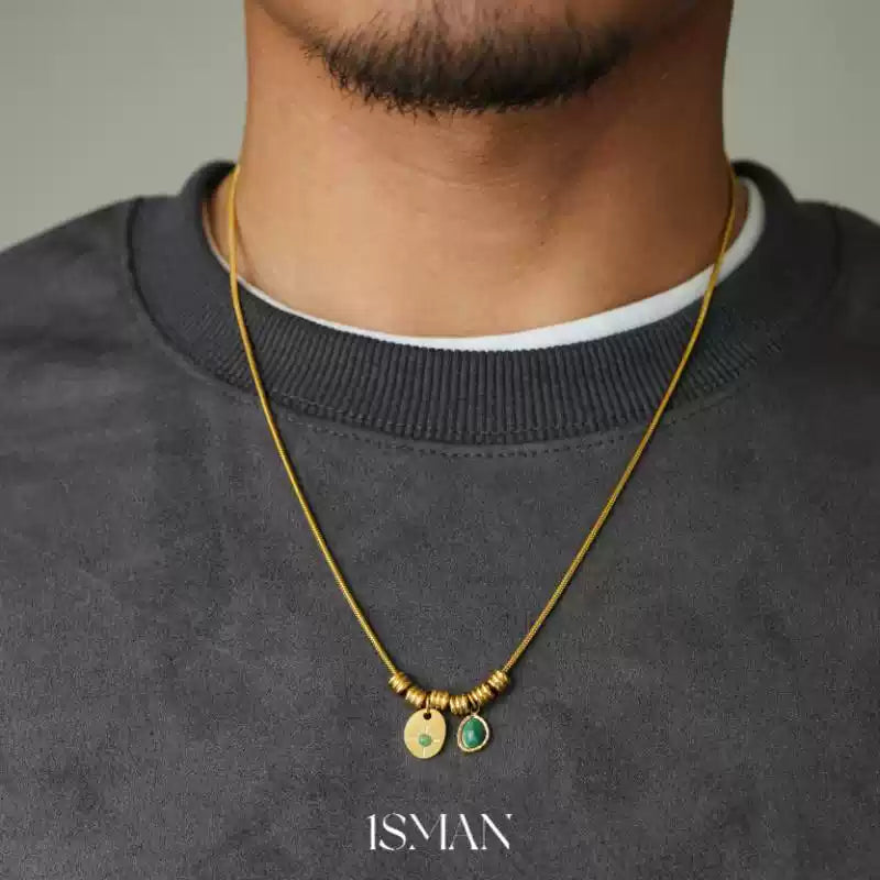 1sman Series Vintage American Style Inlaid Aventurine Natural Stone Pendant