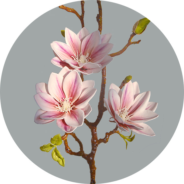 Artificial Magnolia Spray – Handmade 3-Head PU Flower