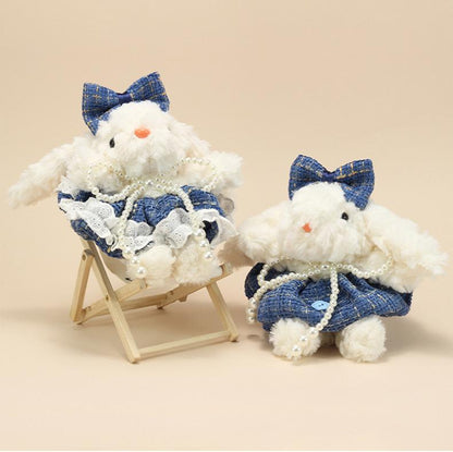 Cute Lop-Eared Bunny Plush Keychain – “Bonnie” Rabbit Doll in Maillard Wedding Dress