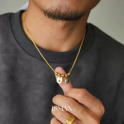 1sman Series Vintage American Style Inlaid Aventurine Natural Stone Pendant