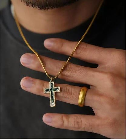 1sman Series – Original Gold Cross Emerald Inlaid Pendant Necklace