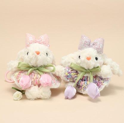 Cute Lop-Eared Bunny Plush Keychain – “Bonnie” Rabbit Doll in Maillard Wedding Dress