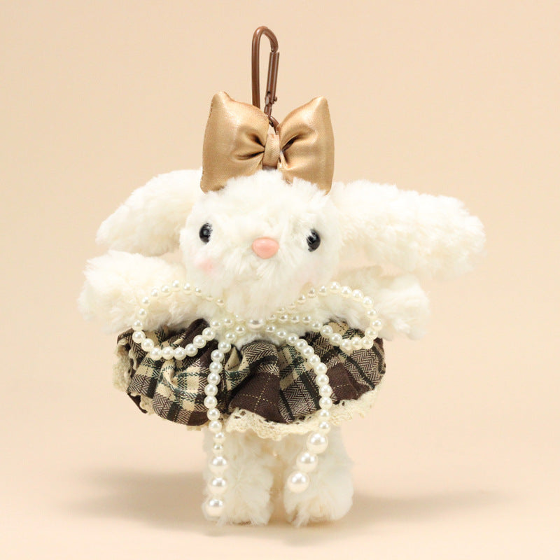 Cute Lop-Eared Bunny Plush Keychain – “Bonnie” Rabbit Doll in Maillard Wedding Dress