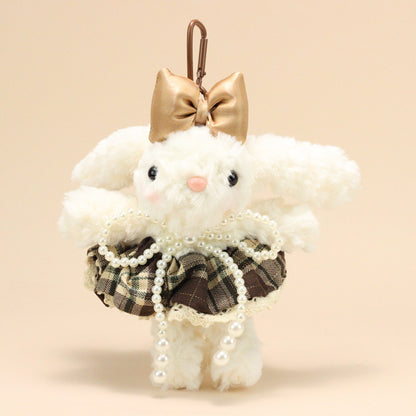 Cute Lop-Eared Bunny Plush Keychain – “Bonnie” Rabbit Doll in Maillard Wedding Dress